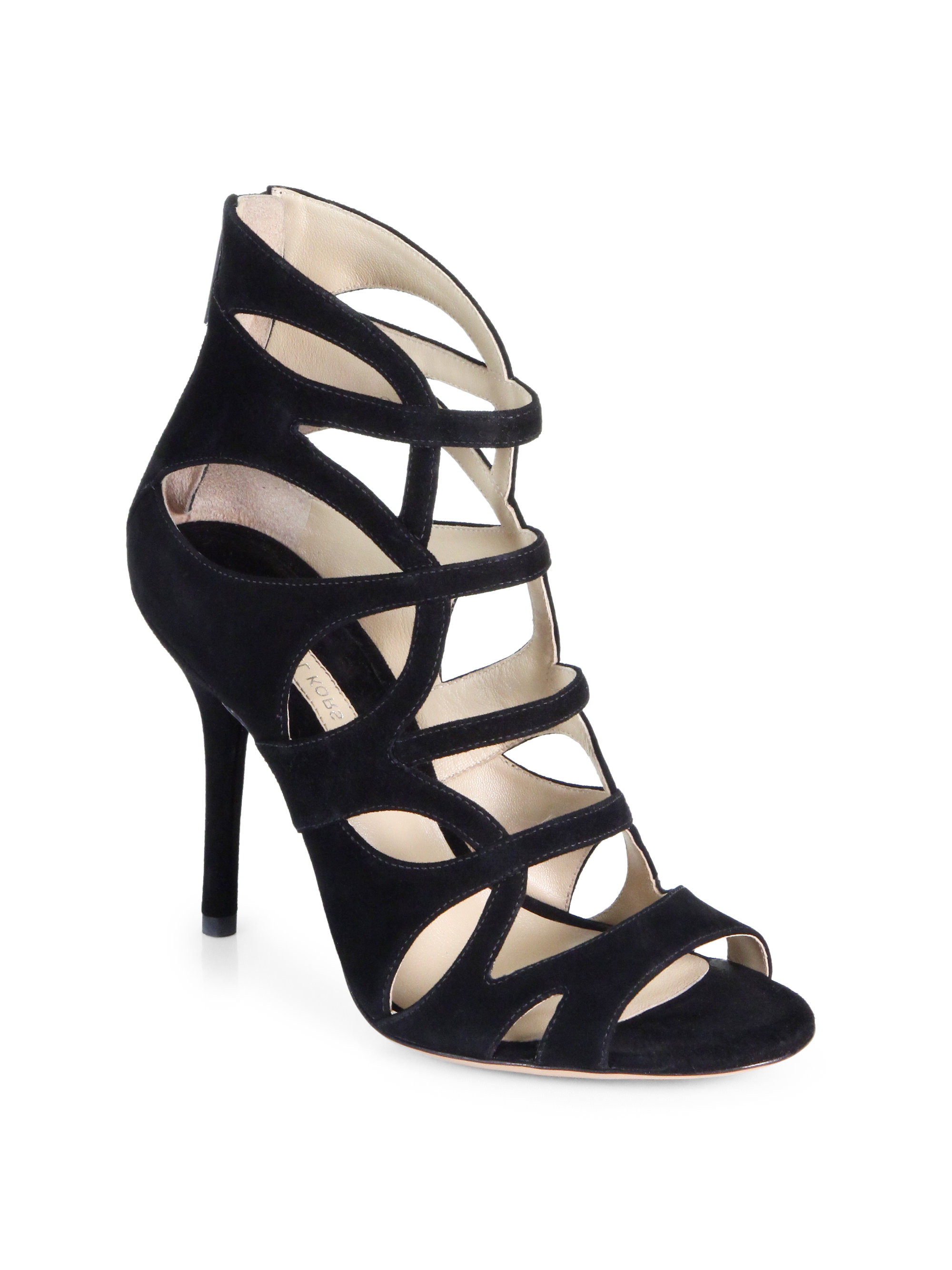 Michael Kors Casey Suede Strappy Sandals in Black | Lyst