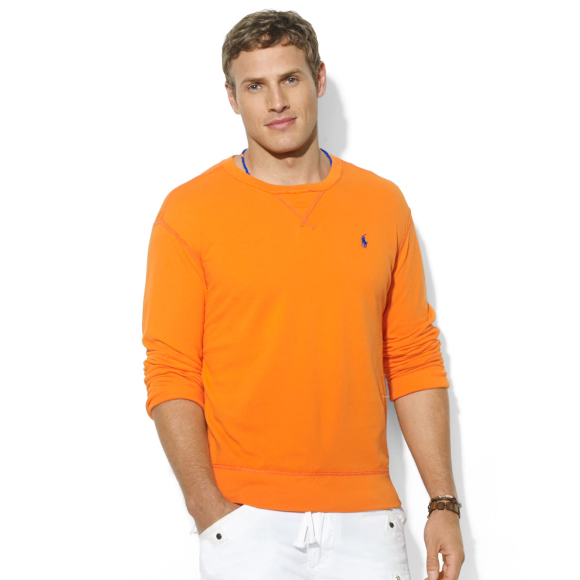 Lyst - Ralph Lauren Crew Neck Longsleeve Mesh Tshirt in Orange for Men