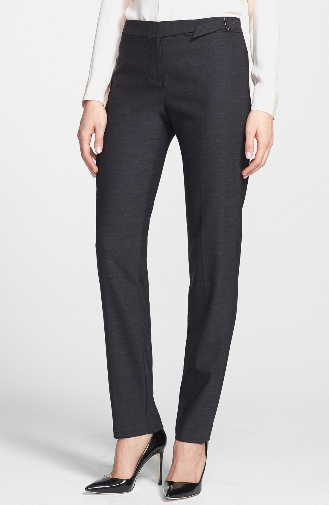Theory Nov Straight Leg Wool Ankle Pants in Gray (Dark Charcoal)
