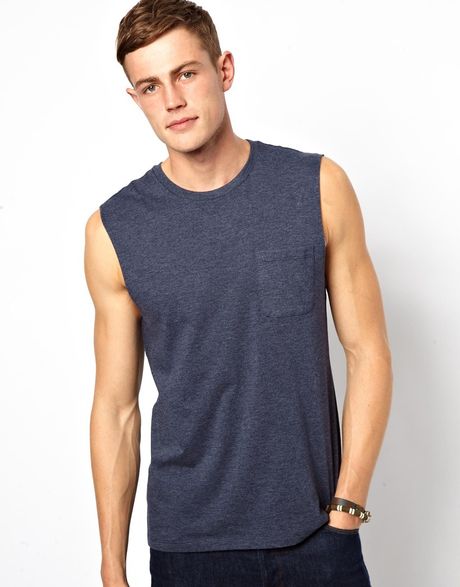 Asos Sleeveless T-Shirt With Pocket in Blue for Men (Bluemarl) | Lyst