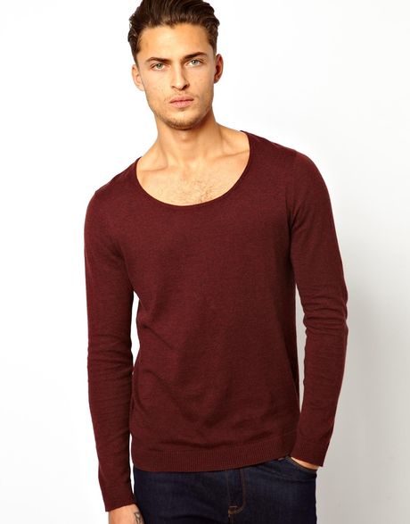Asos Scoop Neck Sweater in Purple for Men (Red) | Lyst
