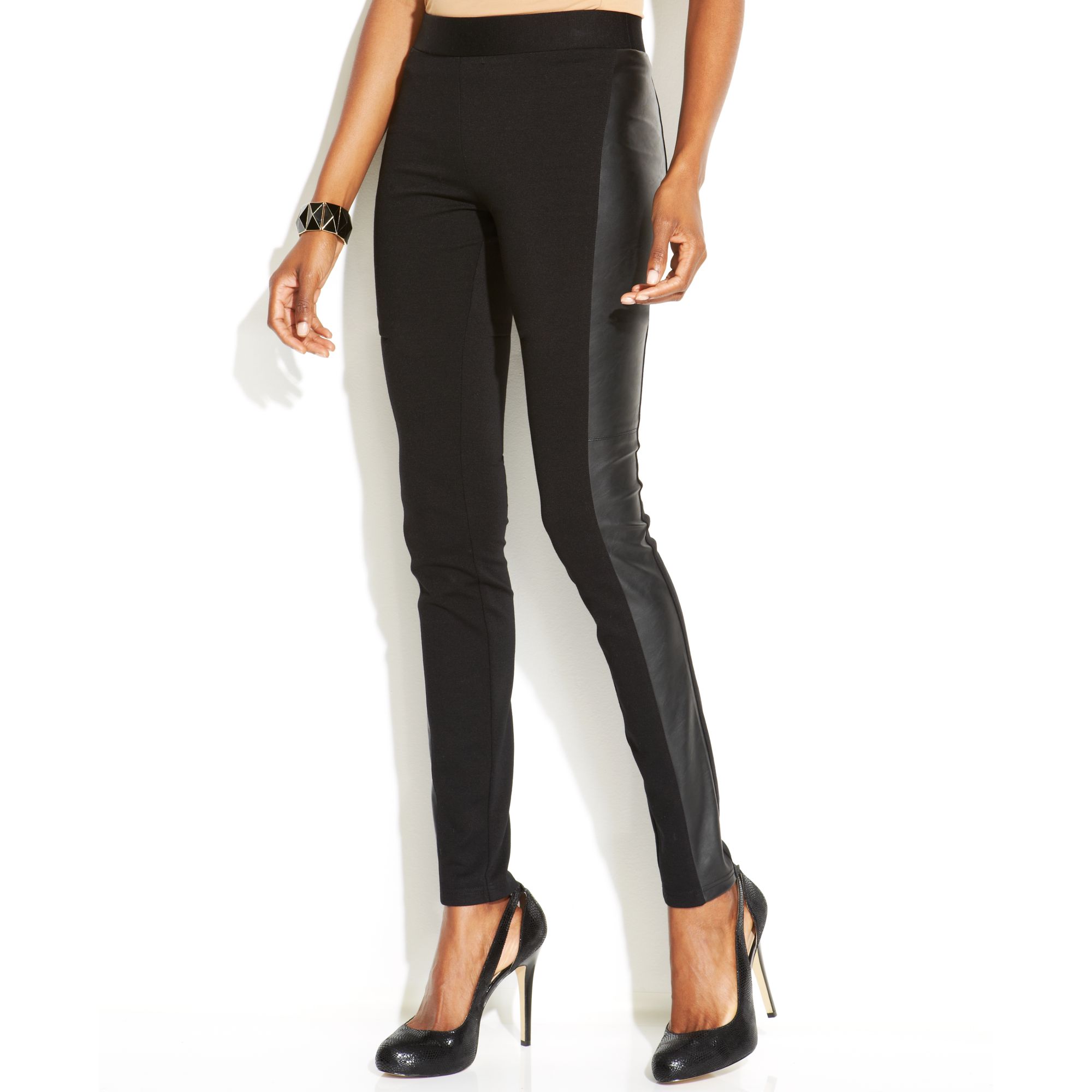 Lyst Inc International Concepts FauxLeatherTrim Skinny Pants in Black