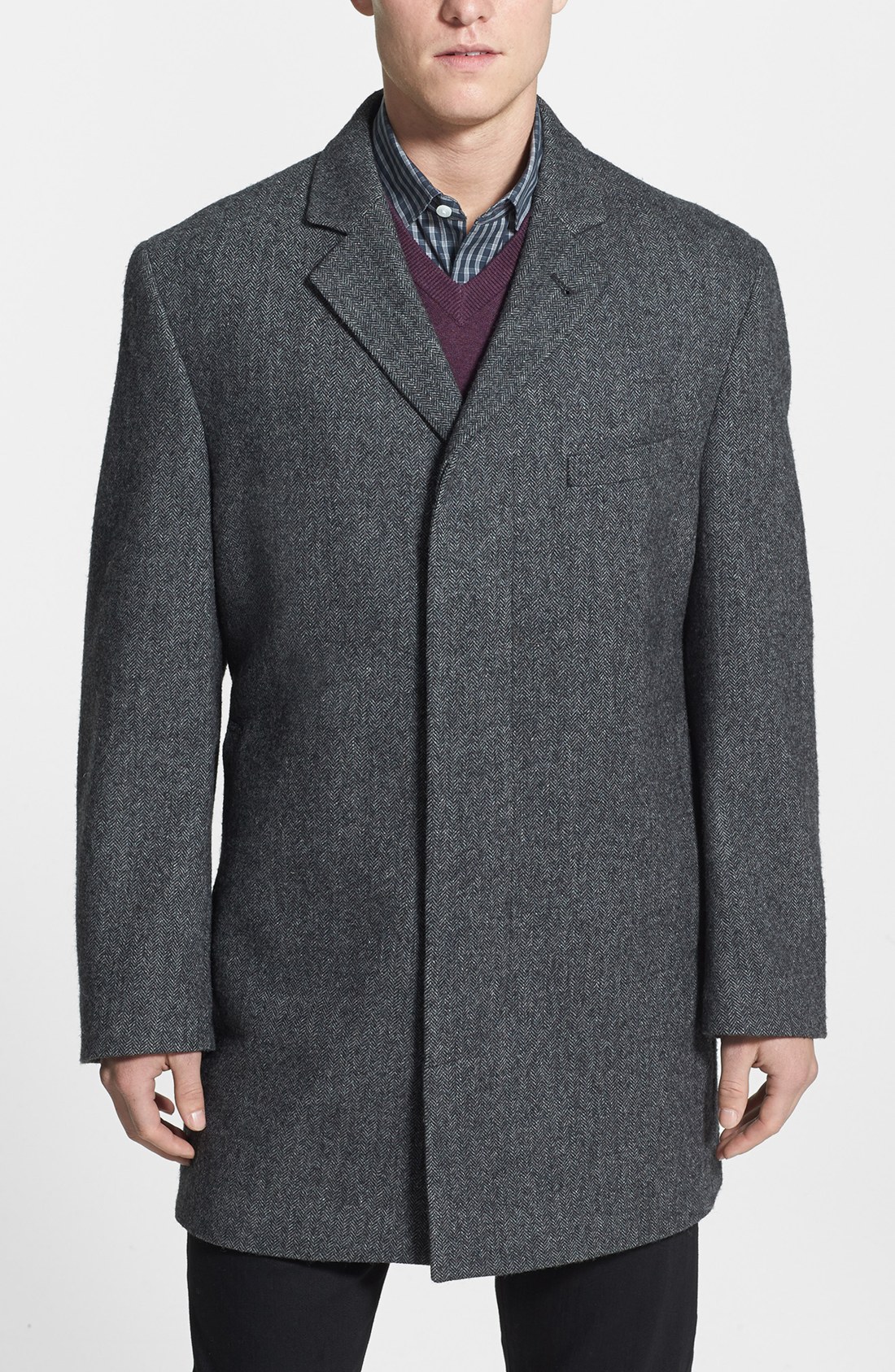 Kroon Ritchie Herringbone Wool Blend Topcoat in Gray for Men (Grey) | Lyst