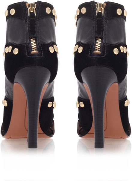 Nine West Ezzy High Heel Studded Peep Toe Ankle Boot in Black | Lyst