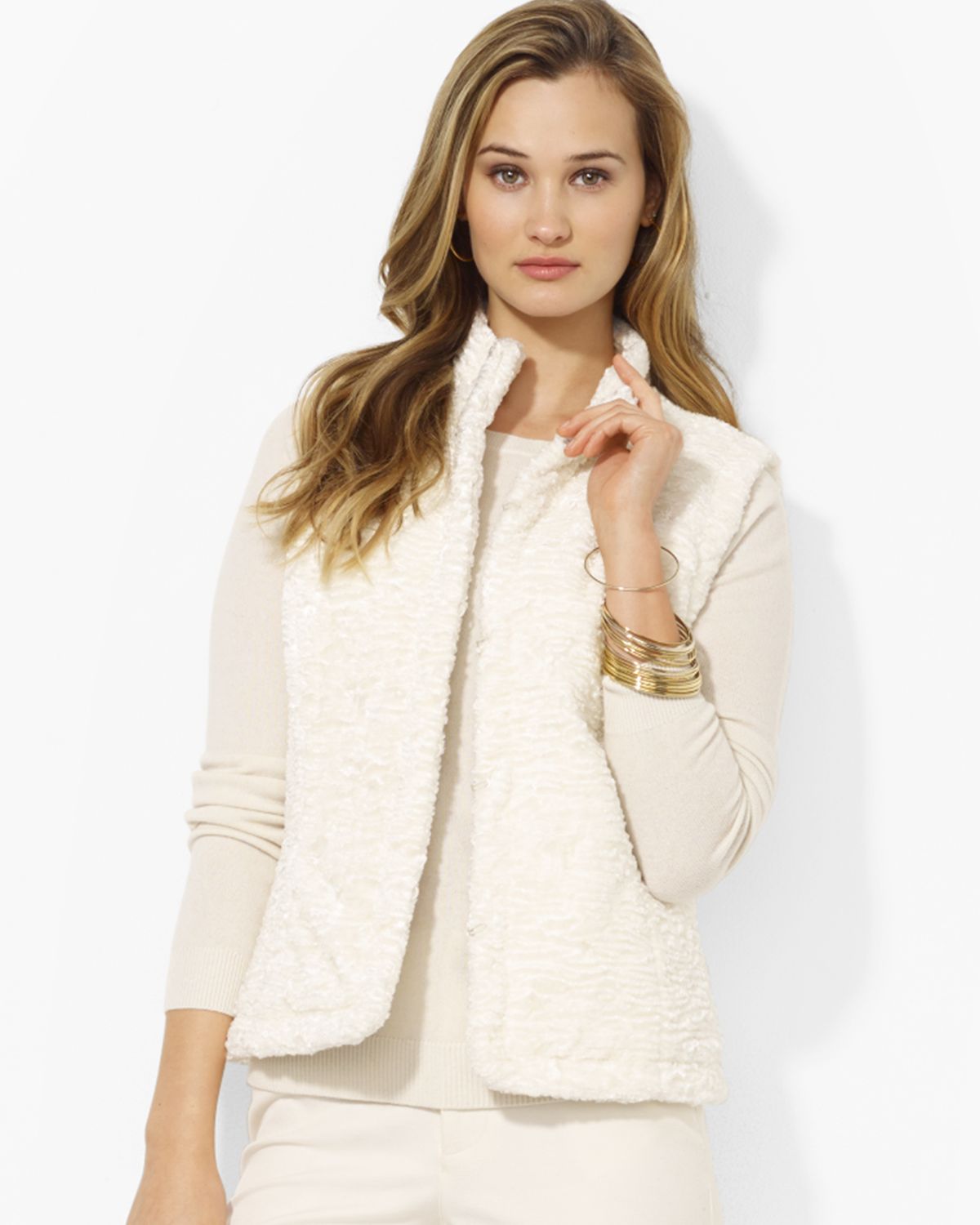 Lyst Ralph Lauren Lauren Petites Reversible Faux Fur Quilted Vest in White
