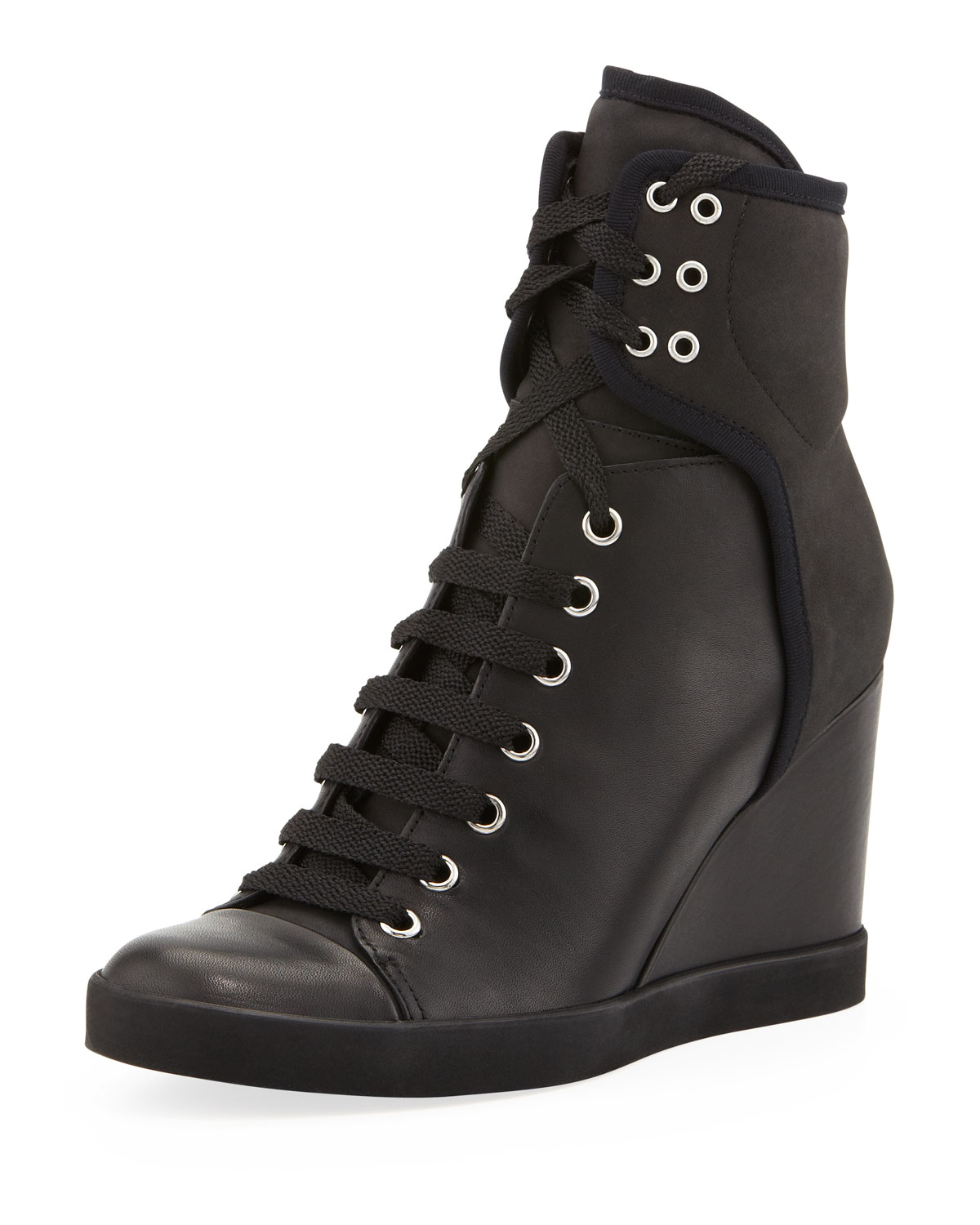 See By Chloé Suede and Leather Wedge Sneaker in Black | Lyst