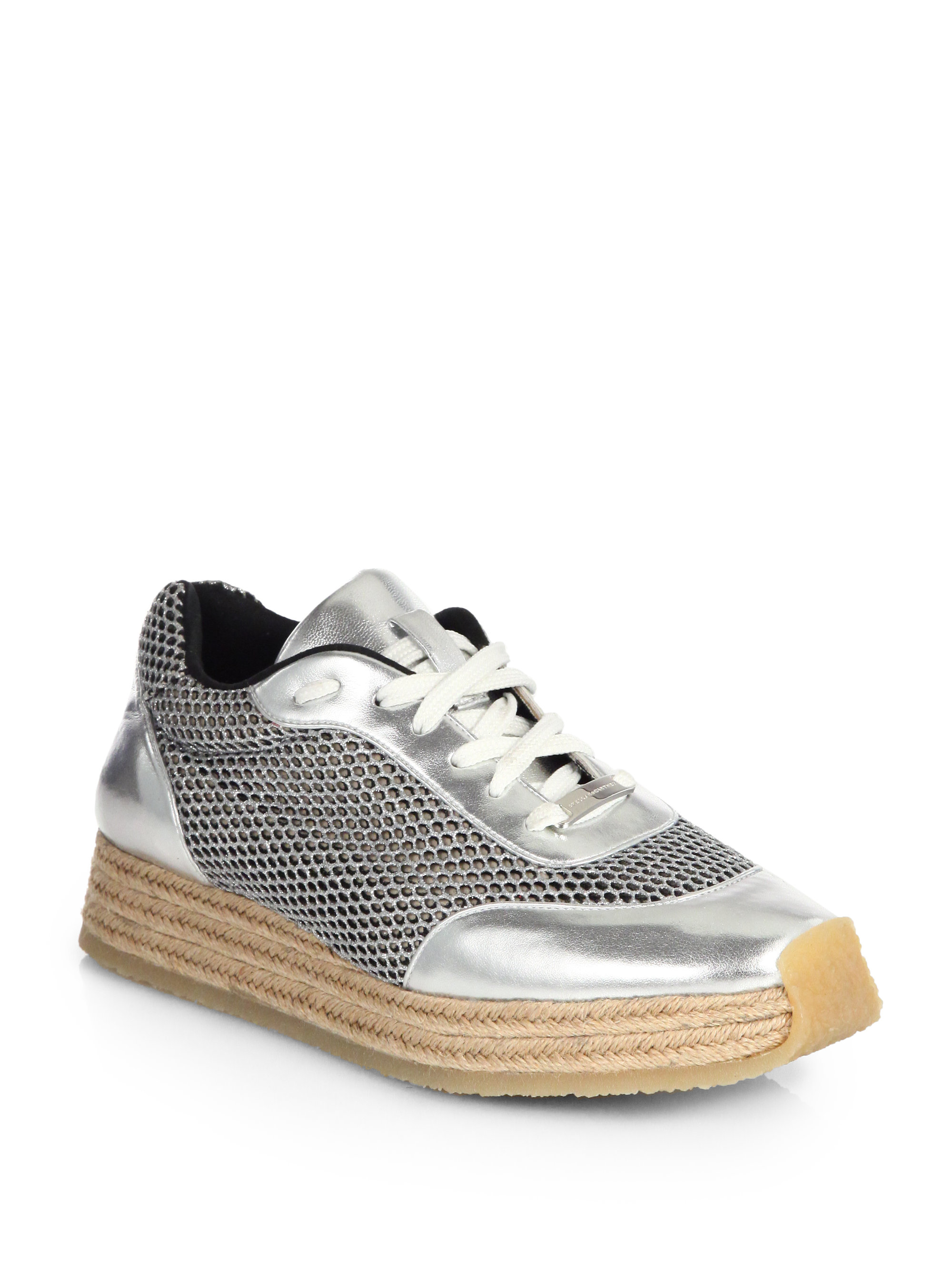 Stella mccartney Perforated Metallic Laceup Espadrille Sneakers in