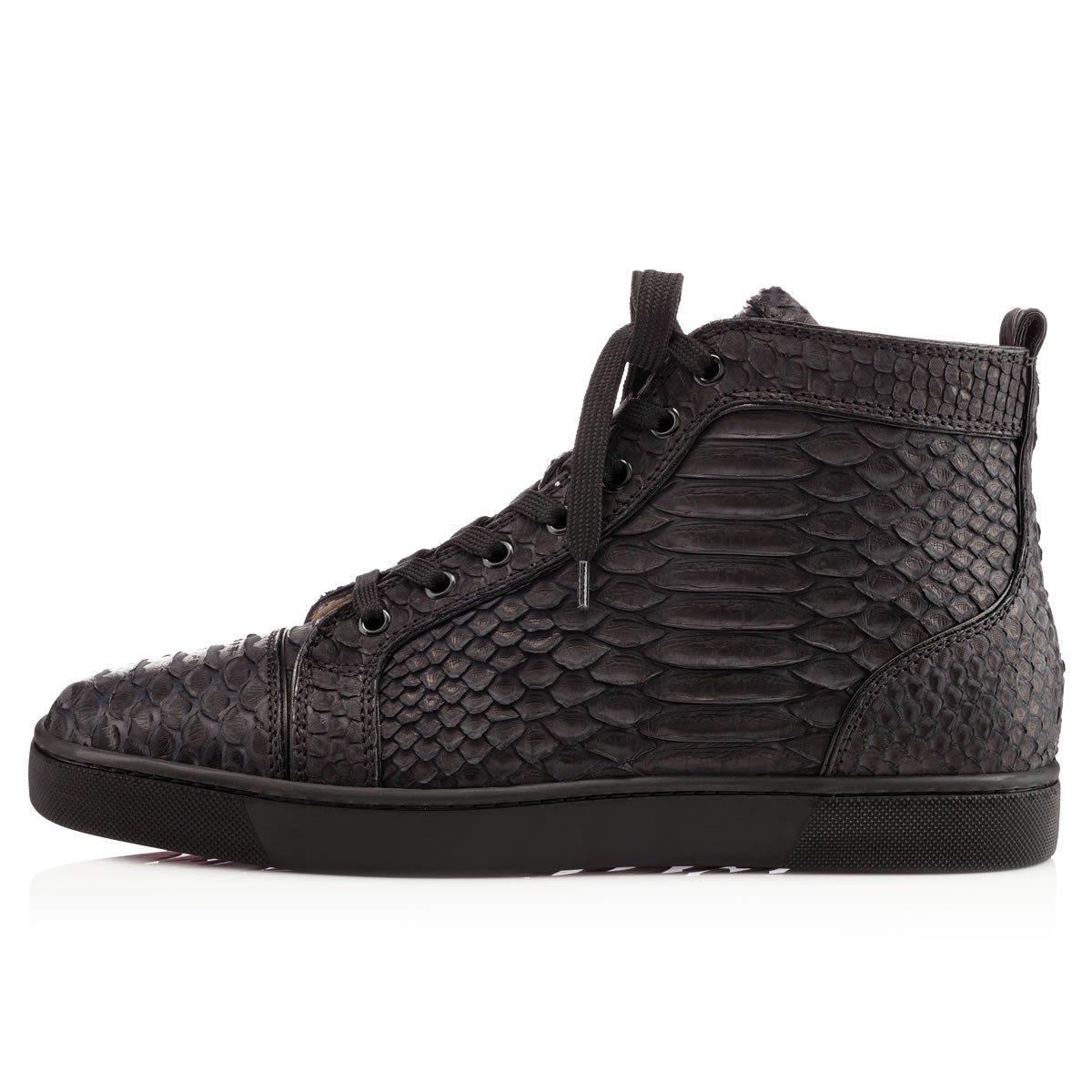 Lyst - Christian Louboutin Rubberized Python Louis Flat Sneakers-Black ...
