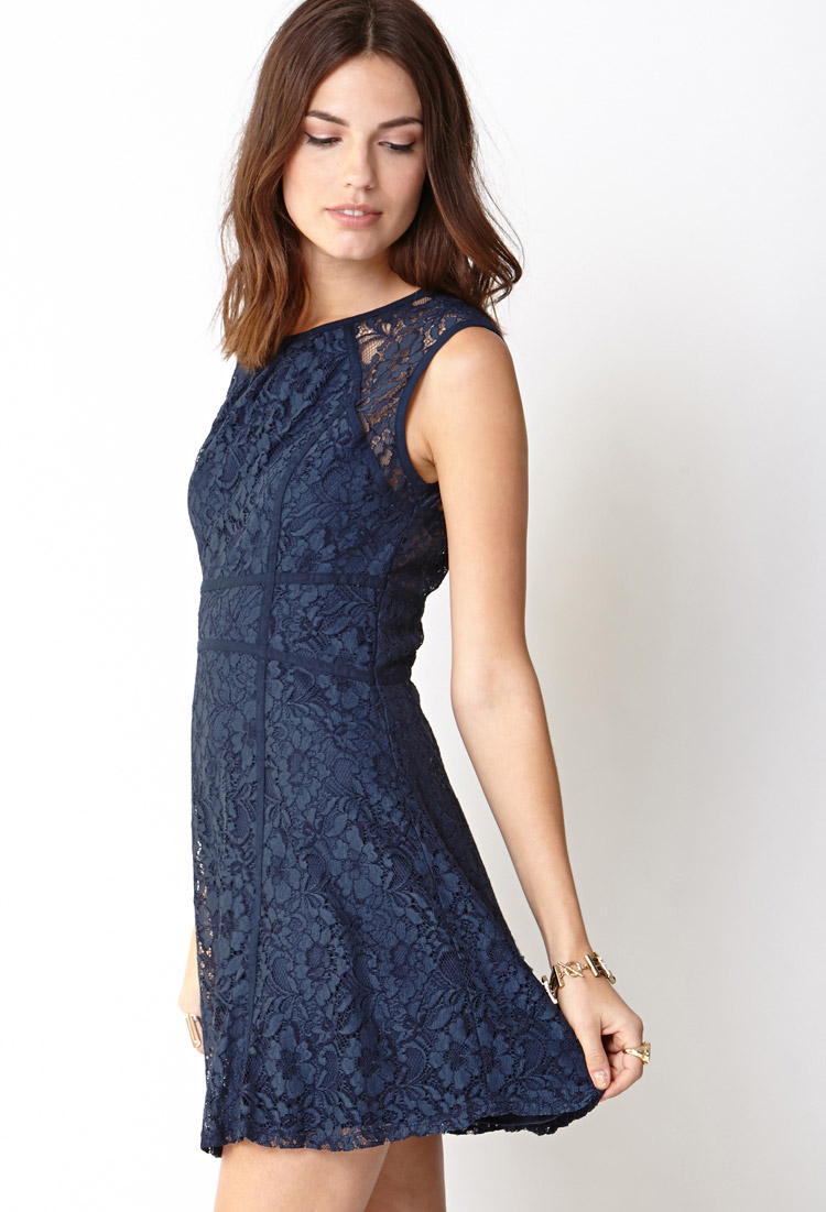 Forever 21 Sophisticated Lace Dress in Blue | Lyst