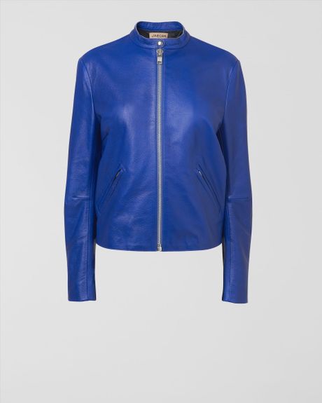 Jaeger Leather Jacket in Blue (Bright Blue) | Lyst
