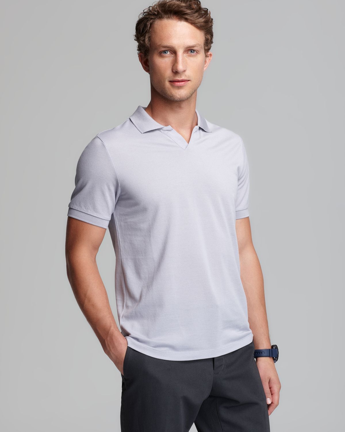 Vince Johnny Collar Fine Pique Slim Polo in Gray for Men (Mineral) | Lyst