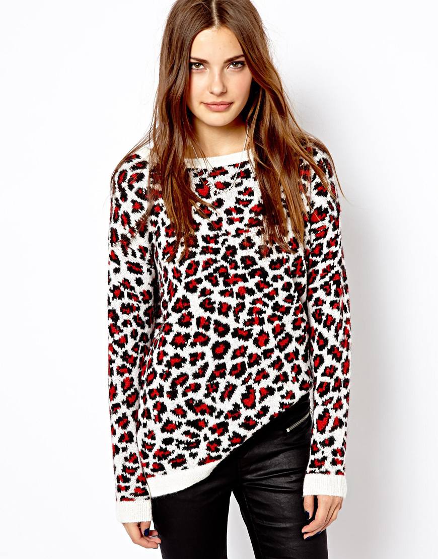 Lyst - Asos Mango Animal Print Sweater in Red