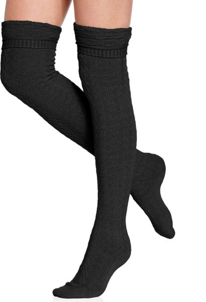 Betsey Johnson Cozy Cable Over The Knee Socks in Black | Lyst