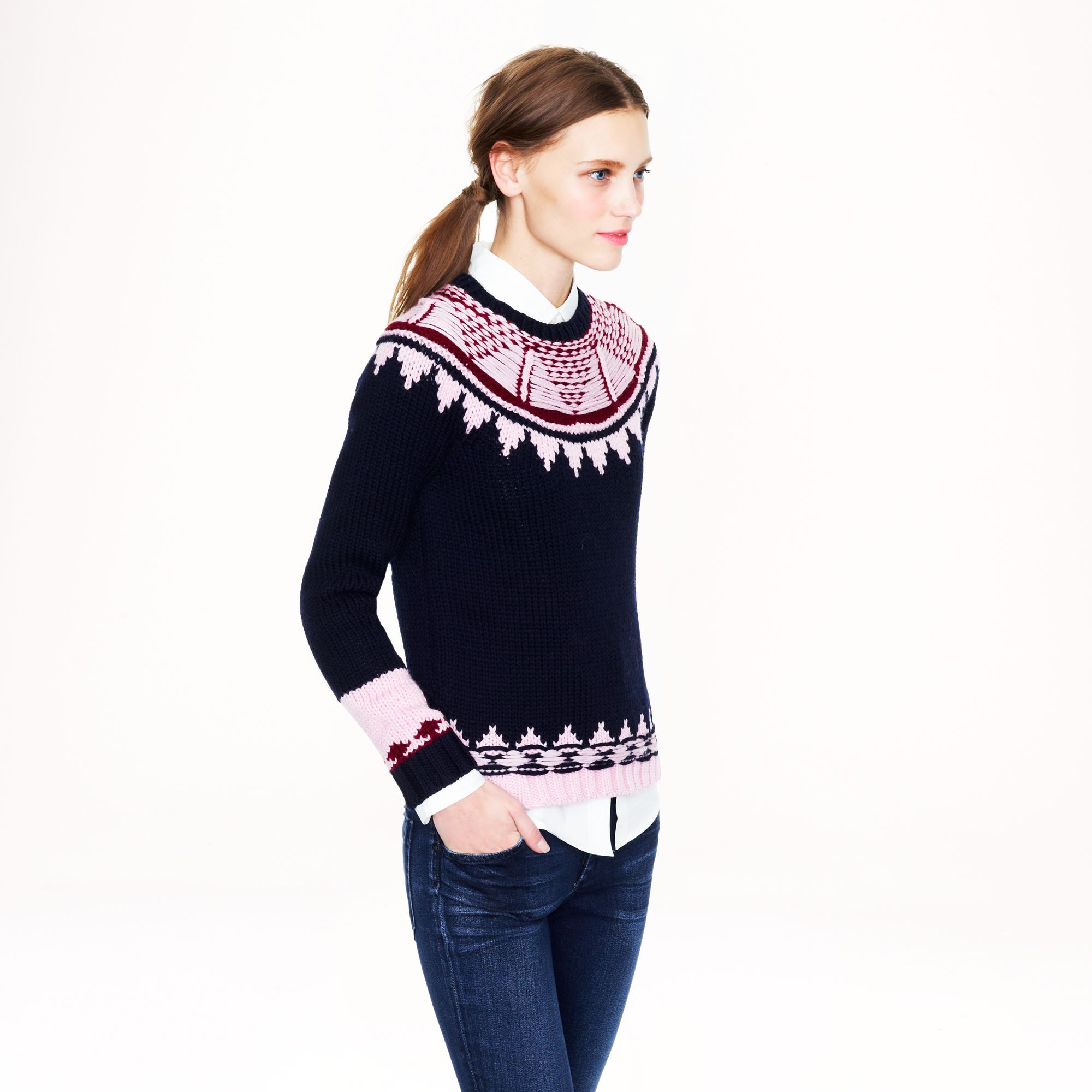 J.crew Handknit Fair Isle Sweater in Pink | Lyst