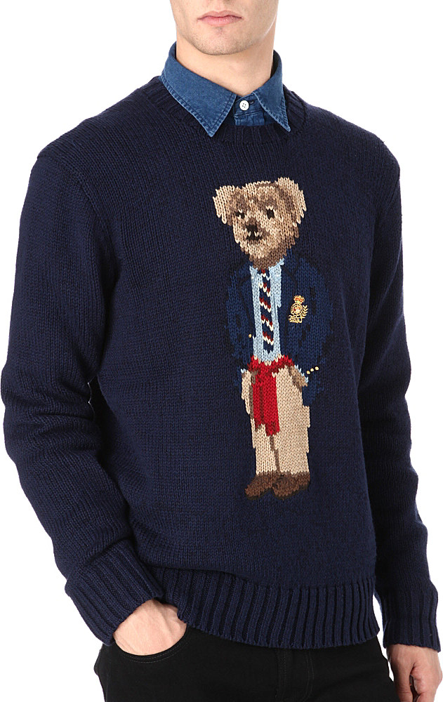 Ralph Lauren Teddy Bear Motif Knitted Jumper in Blue for Men - Lyst