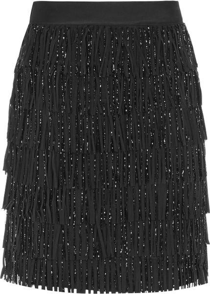 Reiss Treasure Beaded Fringe Skirt in Black | Lyst