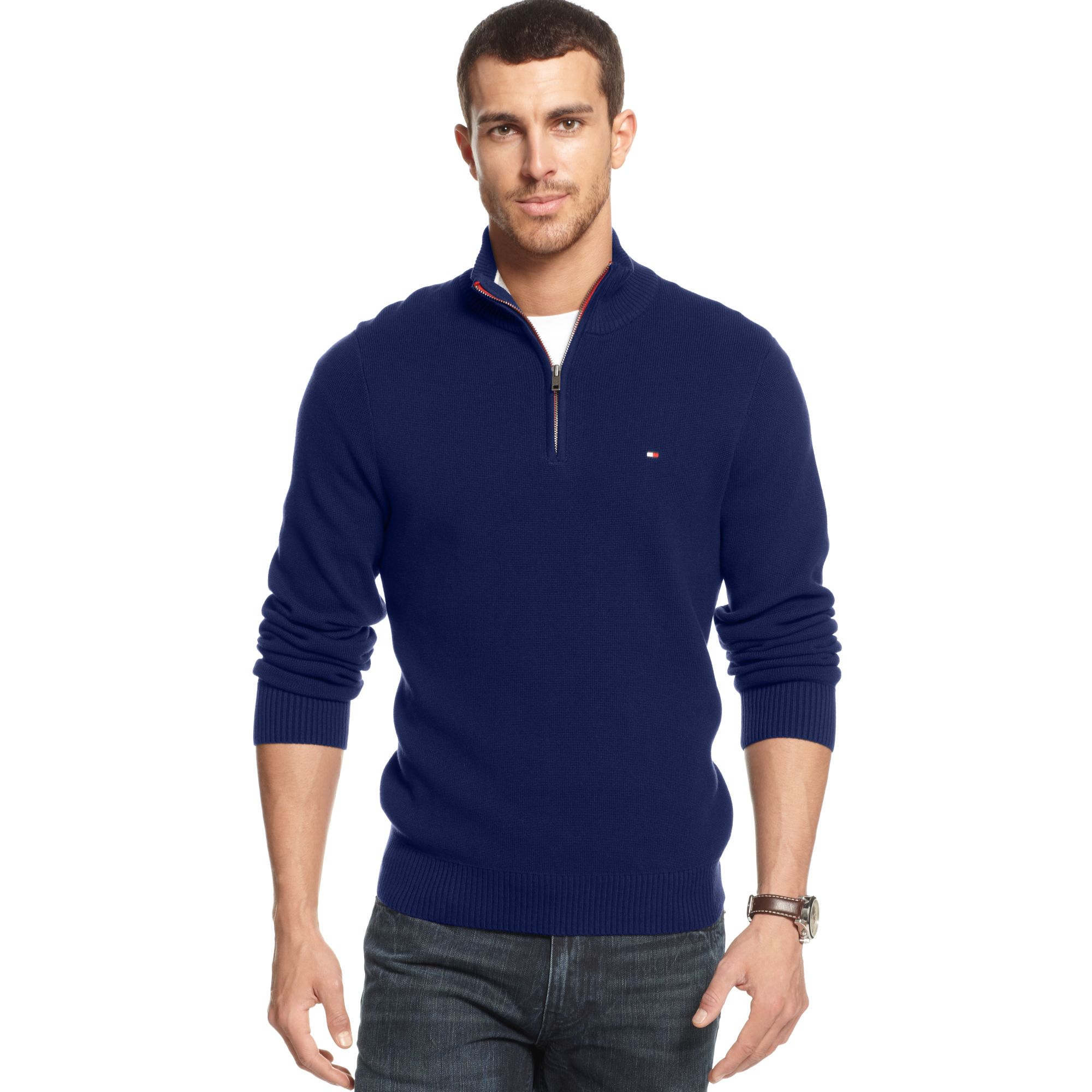 Lyst - Tommy Hilfiger Zip Up Sweater in Blue for Men
