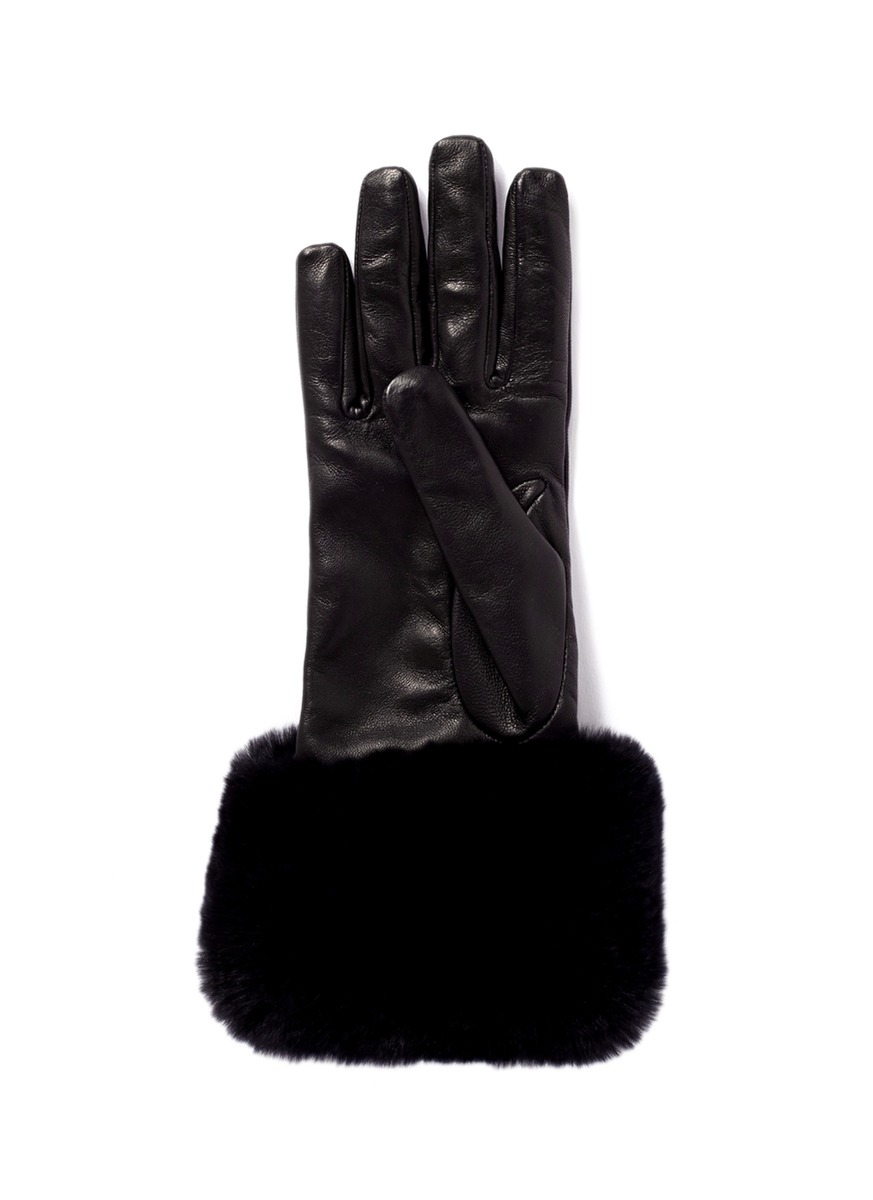 Valentino Rockstud Fur Trimmed Leather Gloves in Black Lyst