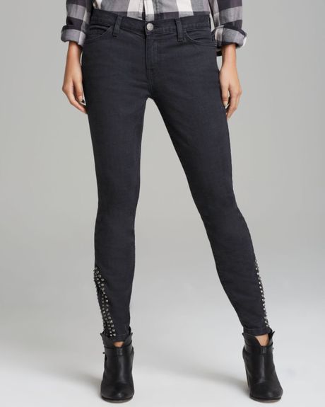 Current/elliott Jeans - The Zip Stiletto Studded In Black in Black ...