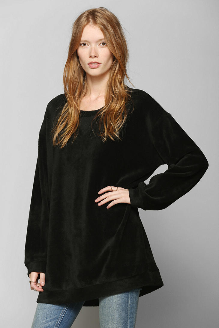 Urban Outfitters Hazel Velour Tunic Sweatshirt In Black Lyst