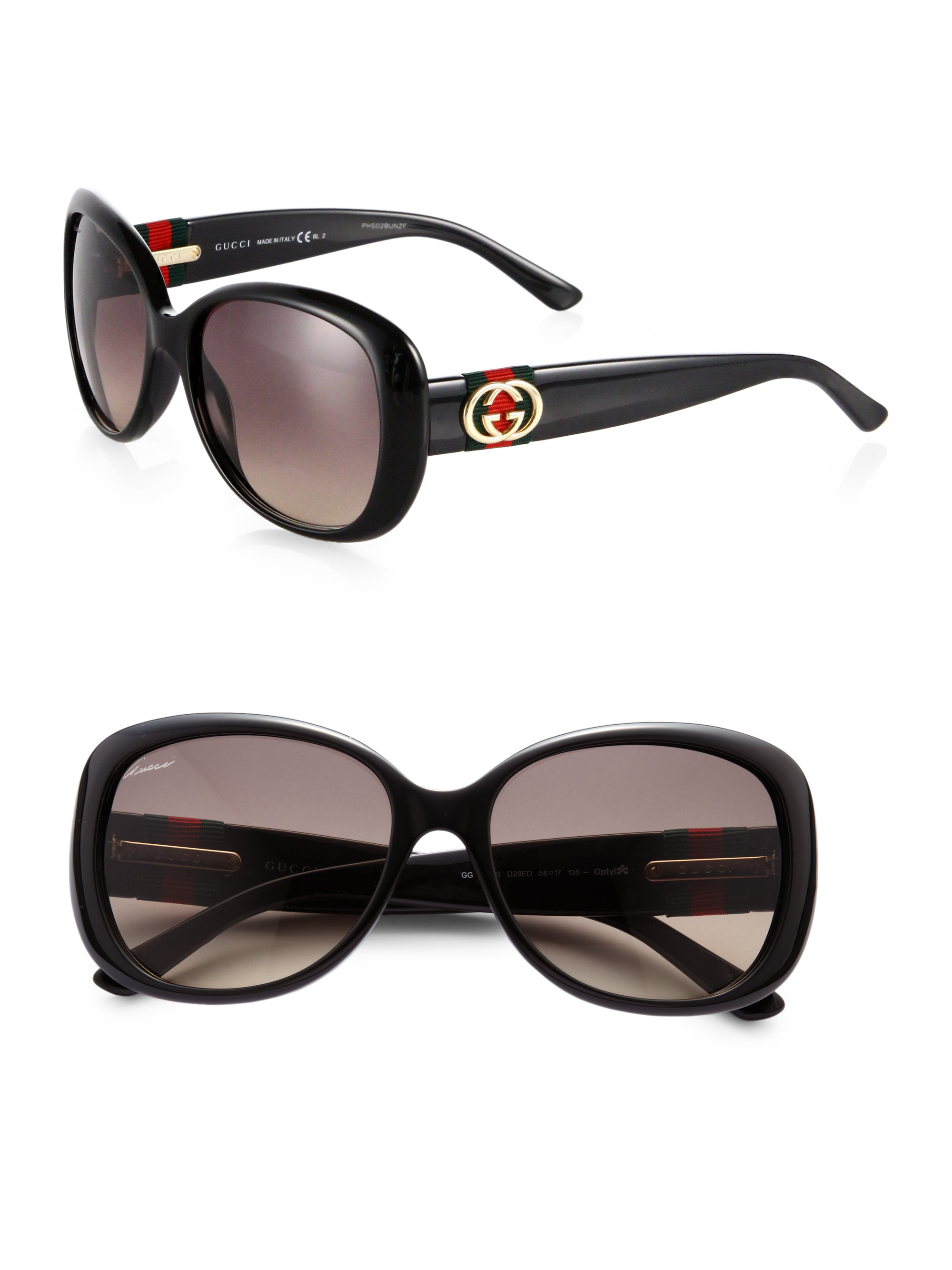 Lyst - Gucci Classic Logo Round Plastic Sunglasses in Black