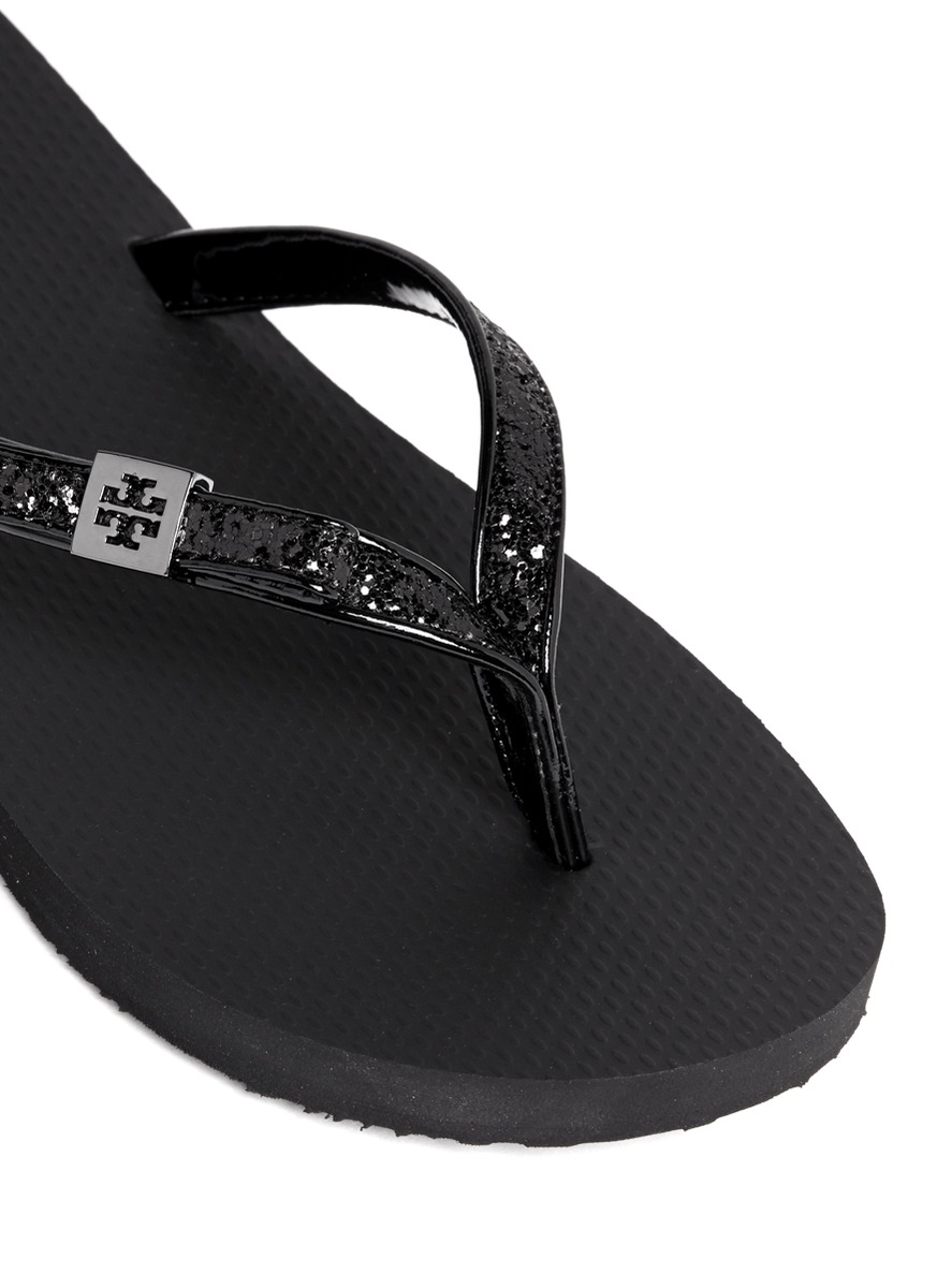 womens black sparkly flip flops