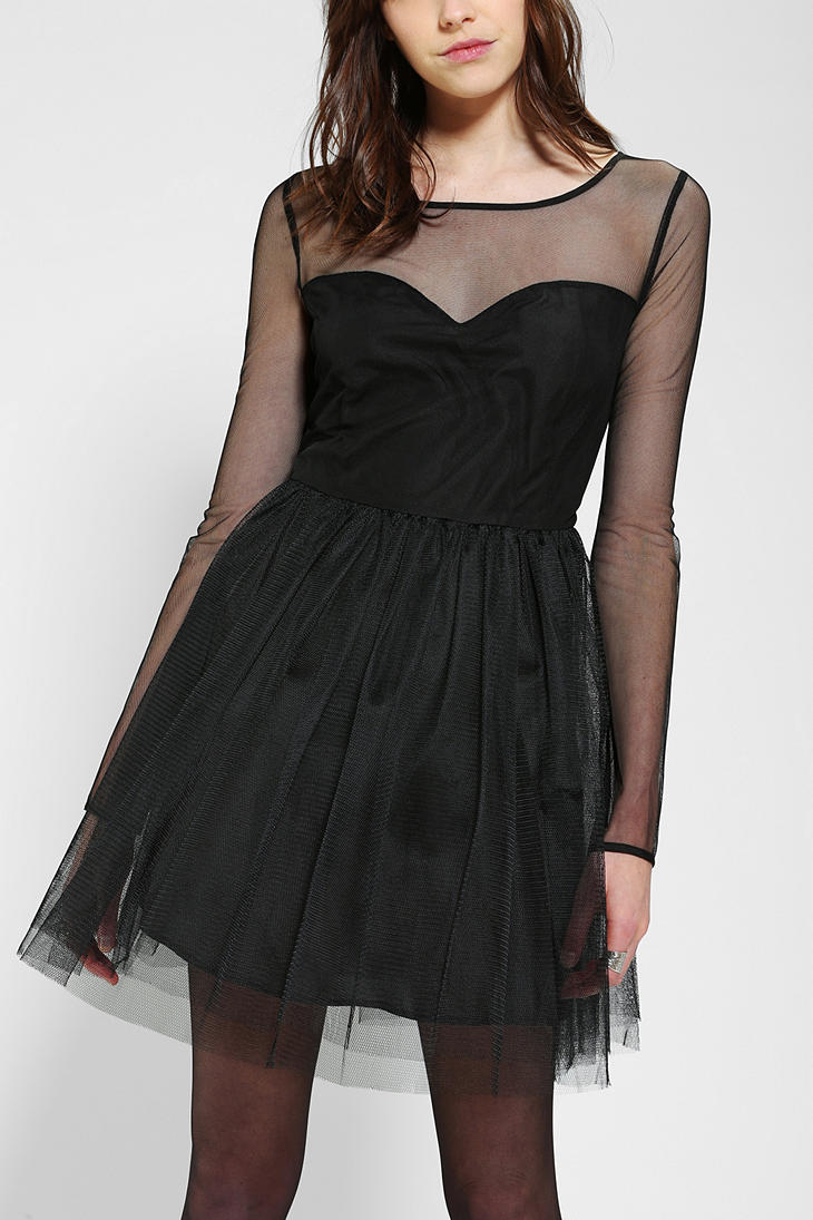 Lyst - Urban Outfitters Pins and Needles Meshtop Tulle Dress in Black