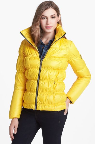 Guess Ruched Down Feather Jacket in Yellow (Gold) | Lyst