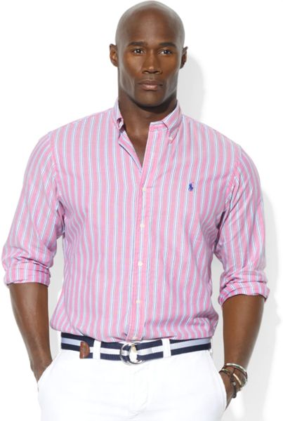 Ralph Lauren Classicfit Longsleeve Striped Oxford Sport Shirt in Pink ...