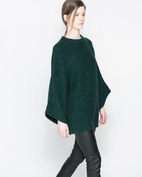 Zara Poncho Sweater in Green | Lyst