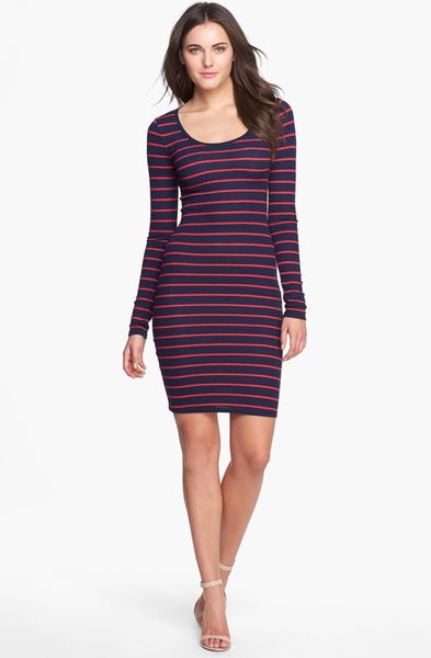 Bcbgmaxazria Stripe Bodycon Dress in Blue (Dark Navy Rio Red Combo) | Lyst