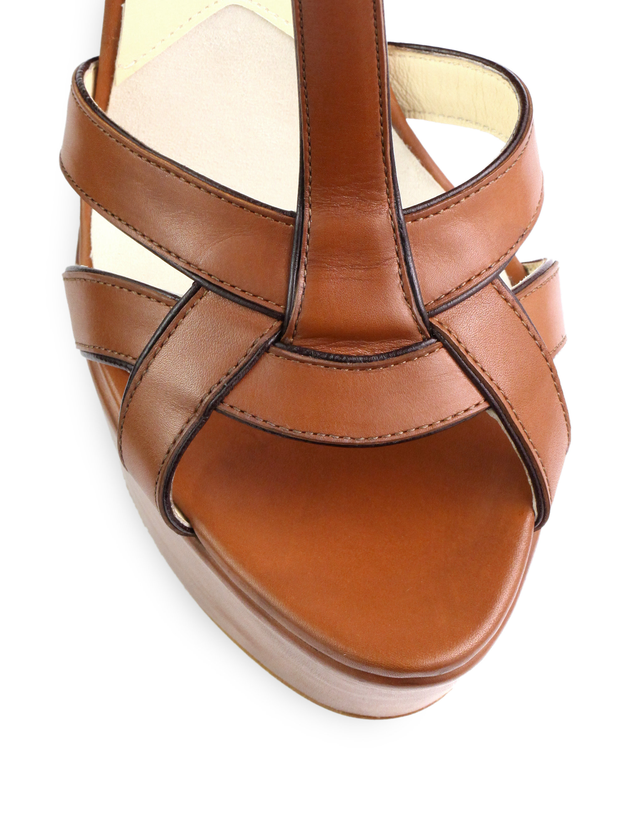 Lyst Brian Atwood Sema Leather Wedge Sandals In Brown