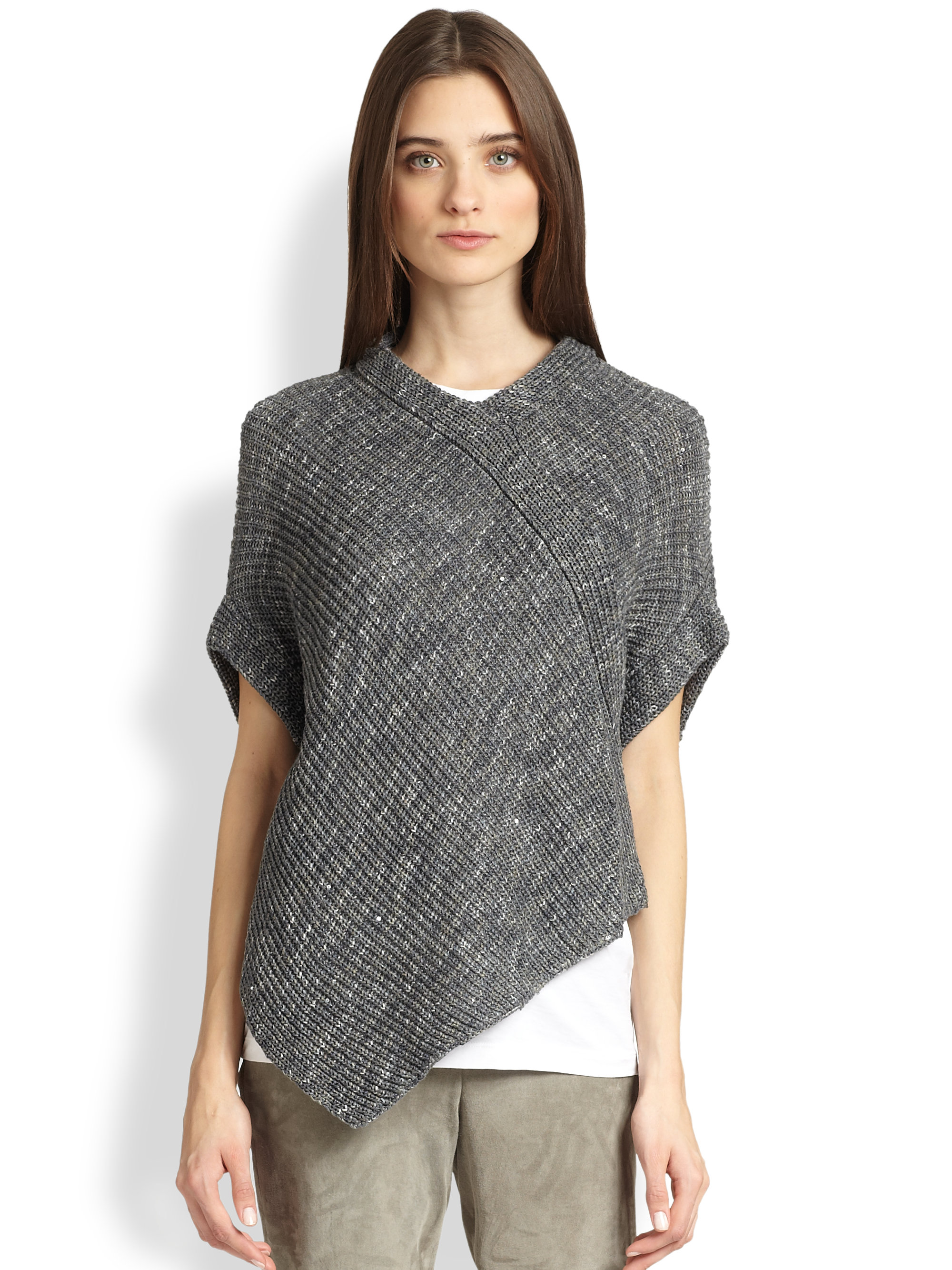 Lyst - Brunello cucinelli Knit Tweed Poncho in Gray