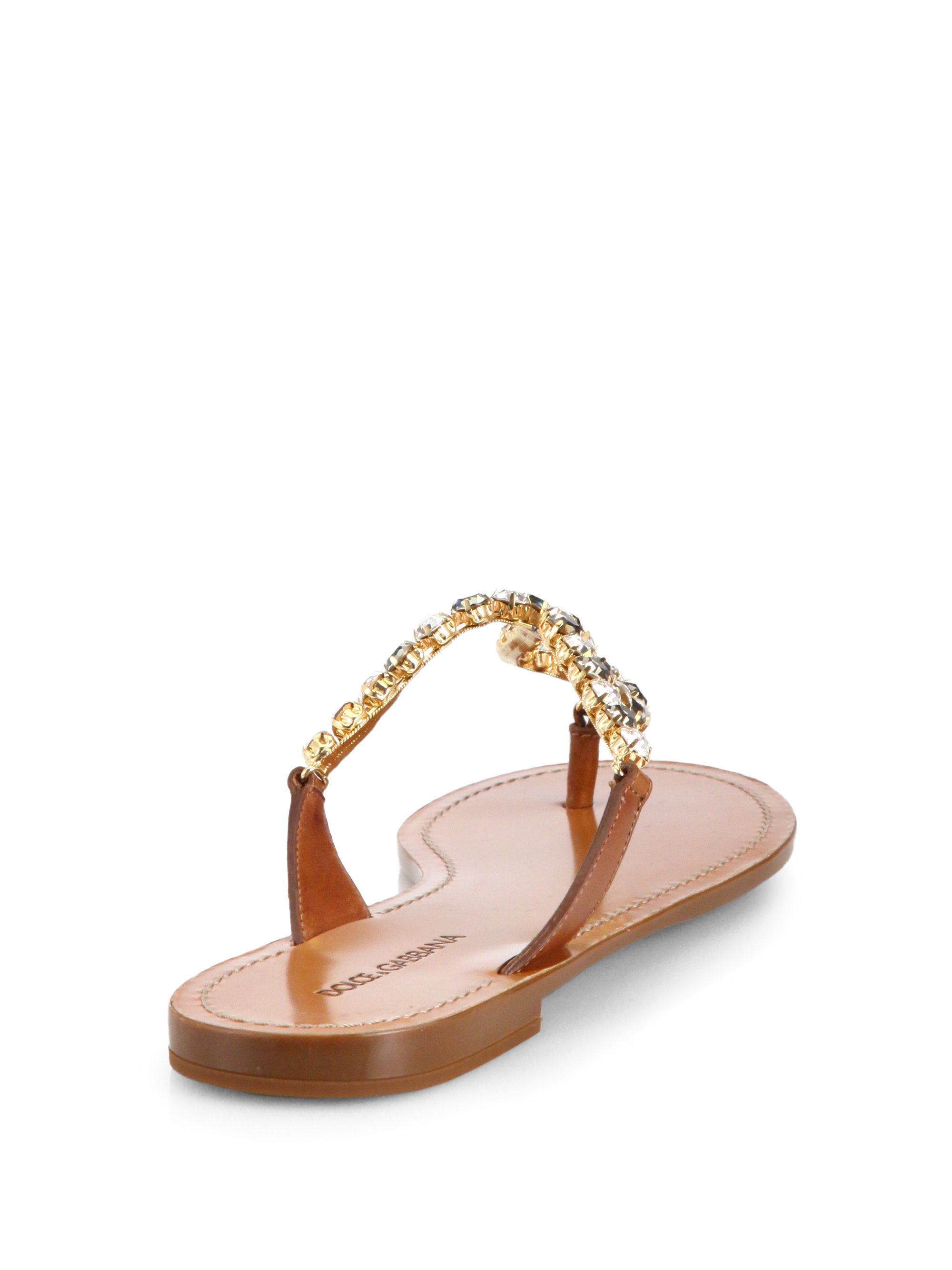 Lyst - Dolce & Gabbana Teardrop Jeweled Thong Sandals in Brown