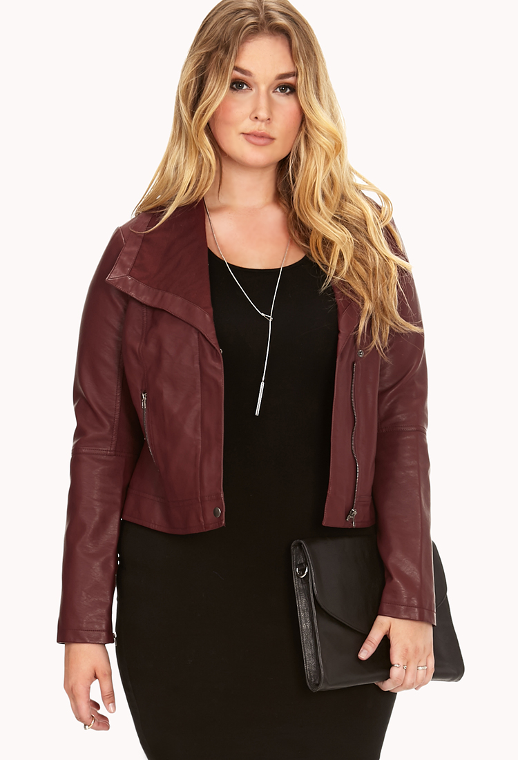 Forever 21 Plus Size City Chic Faux Leather Jacket In Brown Lyst Gallery