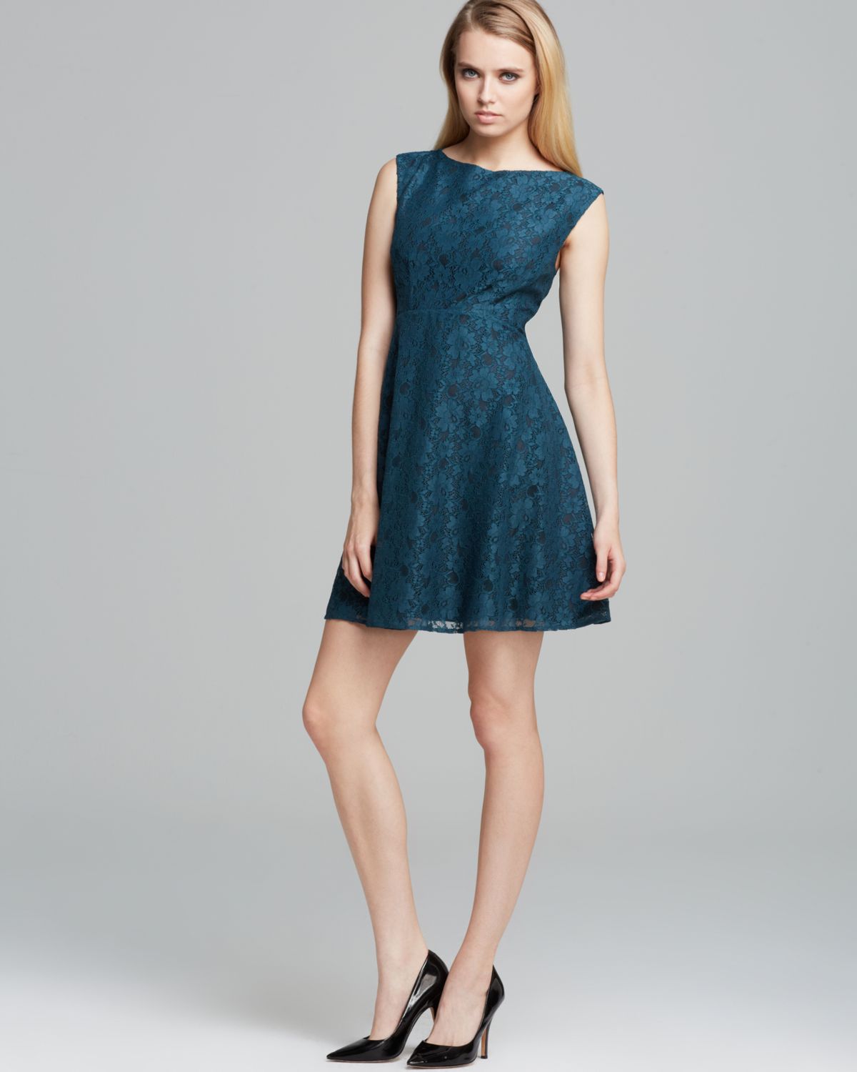 French connection Dress Allover Lace in Green | Lyst