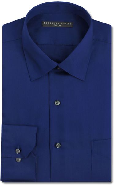Geoffrey Beene Fitted Sateen Solid Dress Shirt in Blue for Men (Deep ...