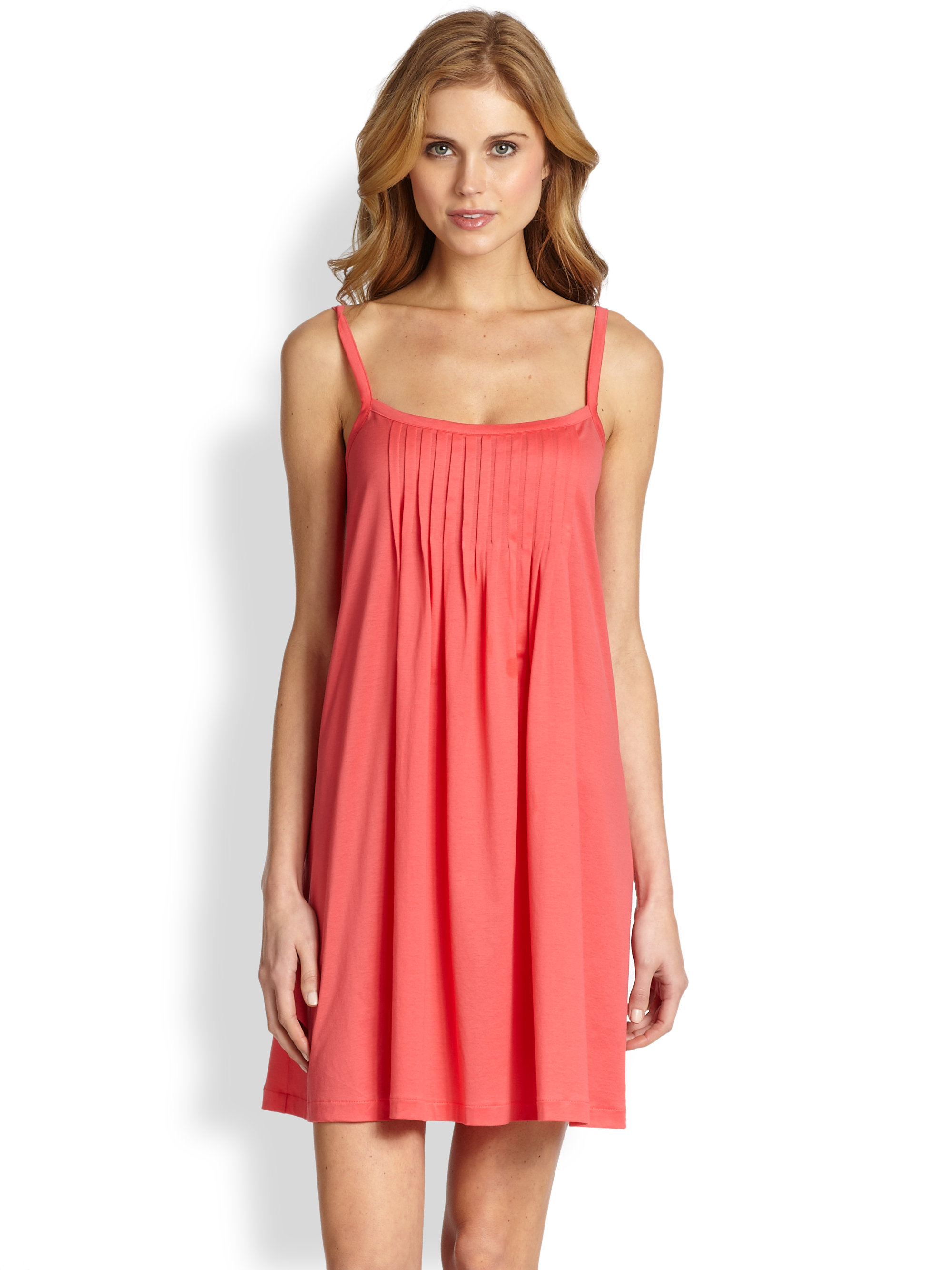 Hanro Juliet Cotton Pleated Babydoll Gown in Red (PARADISE) | Lyst