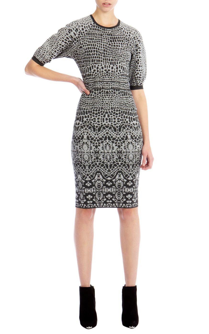 Karen millen Rounded Shoulder Knitted Dress in Gray Lyst