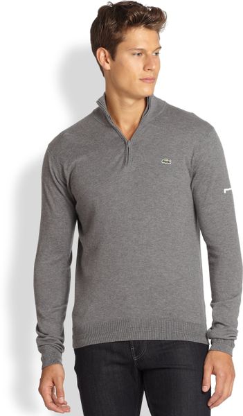 Lacoste Quarter Zip Sweater in Gray for Men (STONE) | Lyst