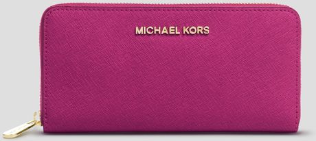 Michael Michael Kors Wallet Saffiano Zip Around Continental in Pink ...