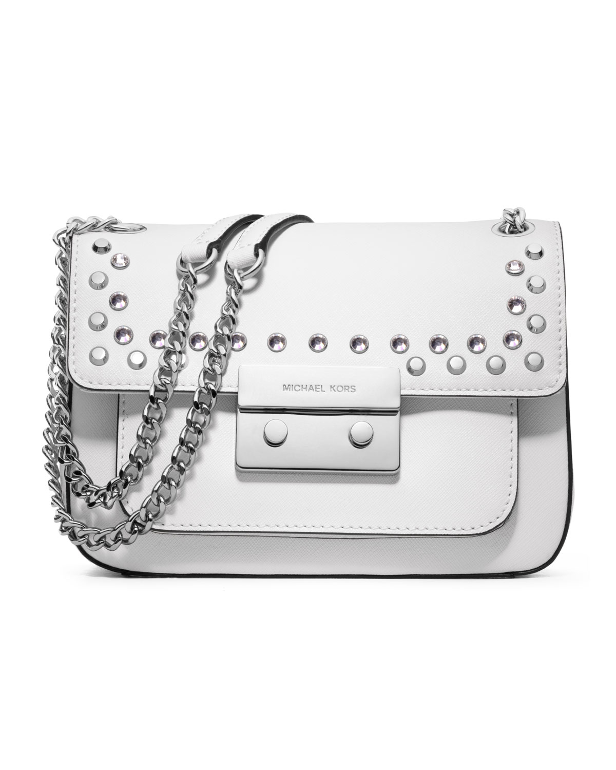 Lyst - MICHAEL Michael Kors Small Sloan Jeweled Shoulder Flap Bag in White