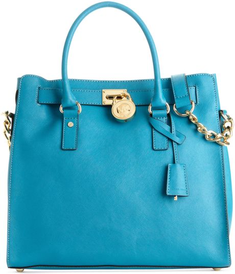 Michael Kors Hamilton Saffiano Leather Tote in Blue (Turquoise) | Lyst