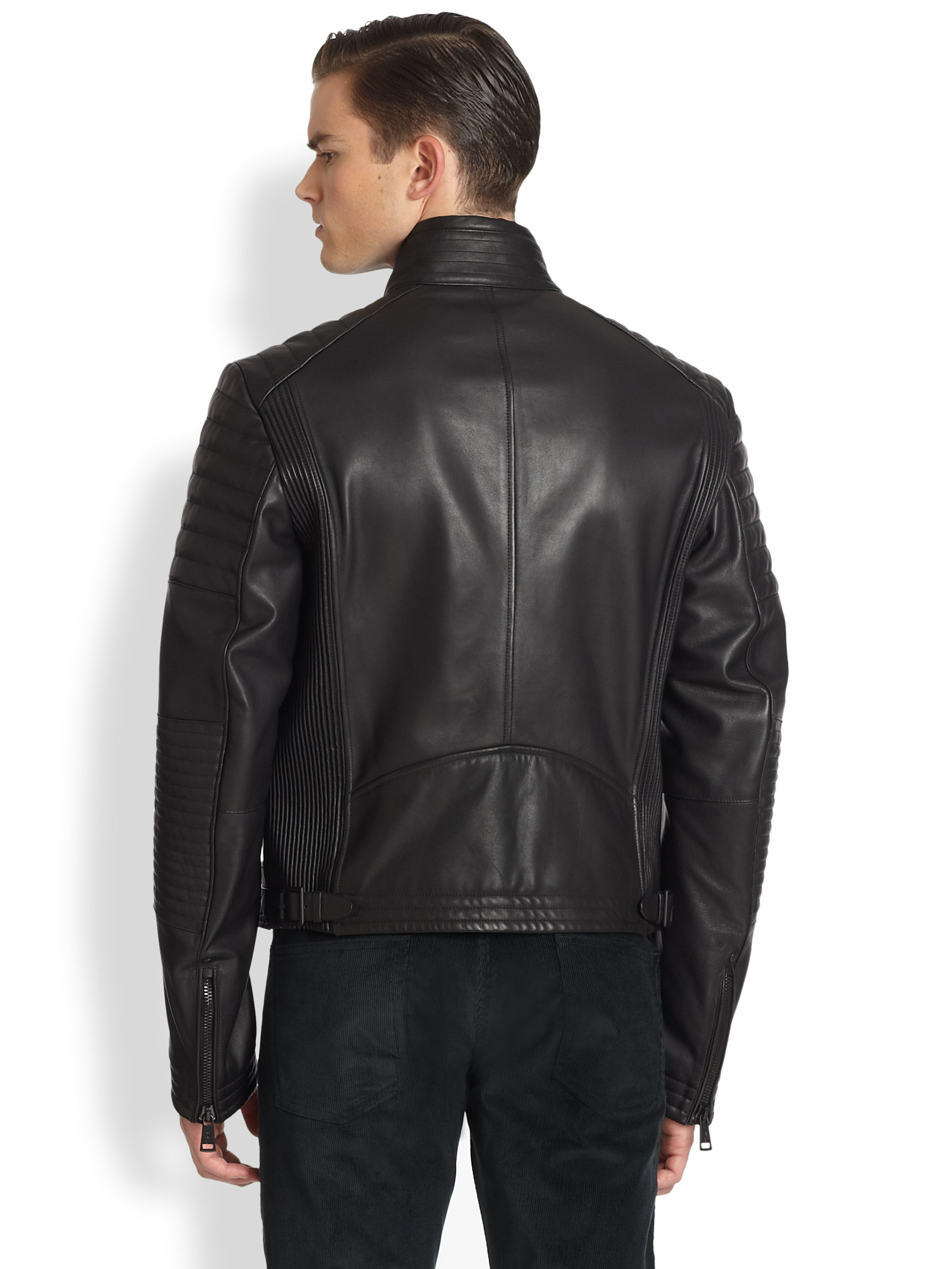 Lyst - Ralph lauren black label Quilted Zip Motorcycle Jacket in Black ...