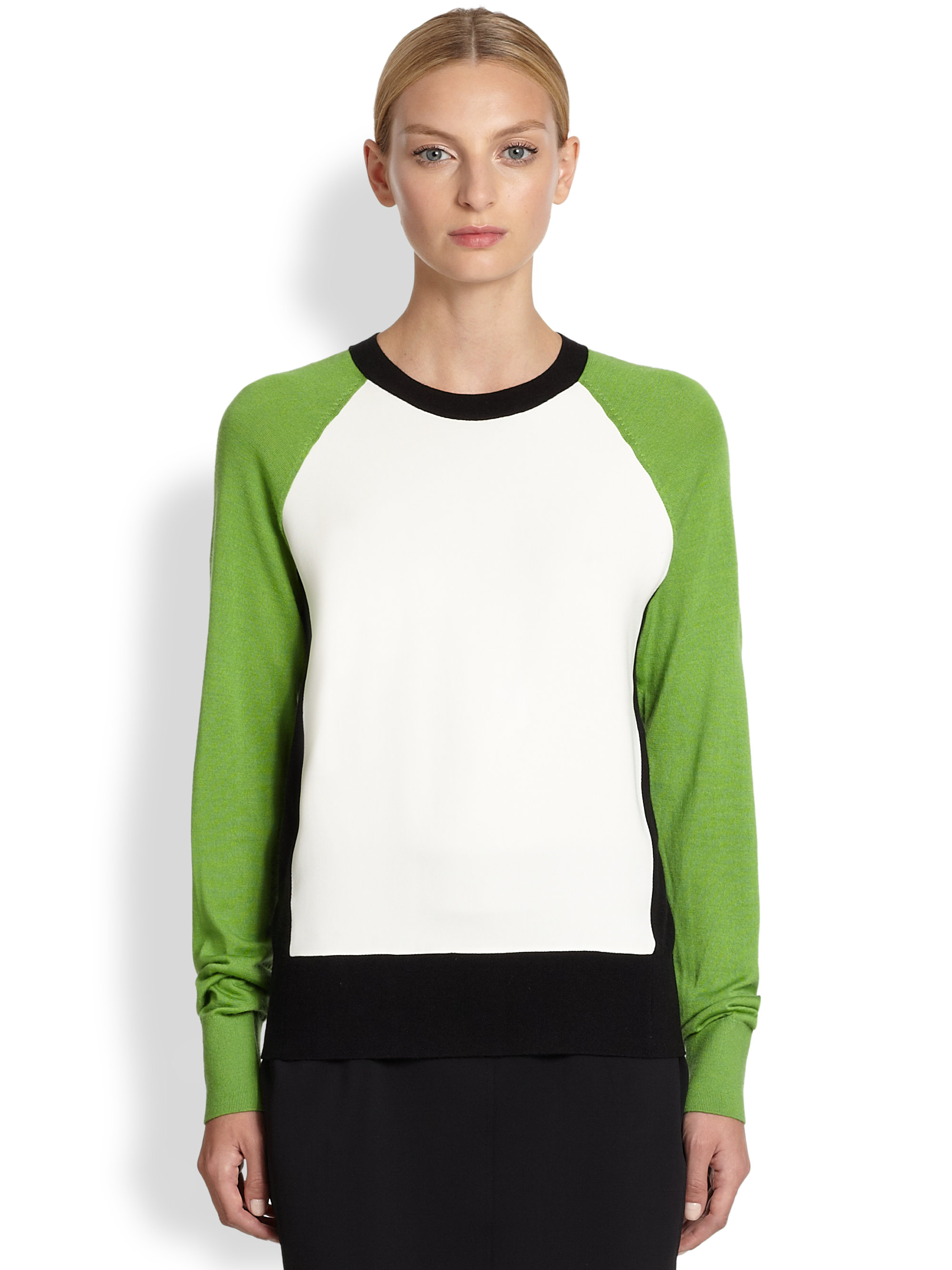 Lyst Reed Krakoff Colorblock Baseball Sweater in Green