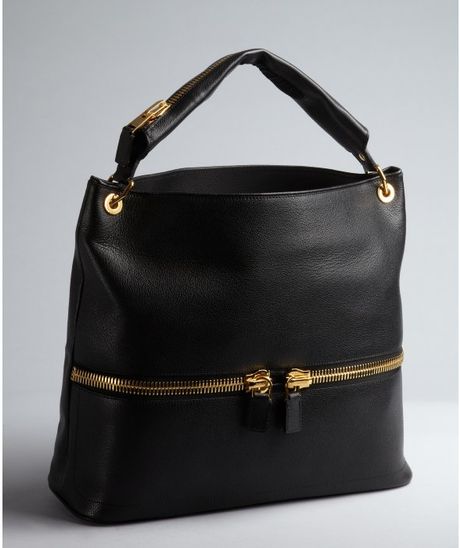 Tom Ford Black Grained Leather Zipper Detailed Large Hobo Bag in Black ...