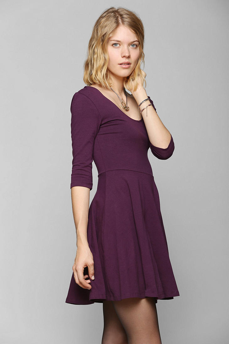 Lyst - Urban Outfitters Sparkle Fade 3/4 Sleeve Knit Skater Dress in Purple
