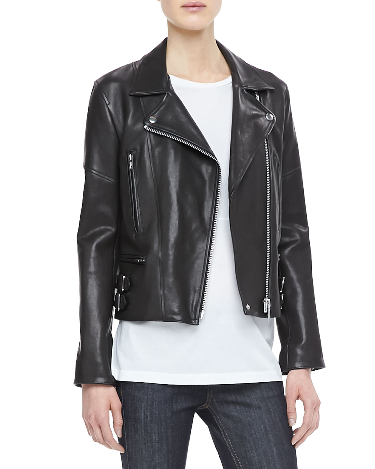 Victoria Beckham Joan Leather Biker Jacket in Black | Lyst