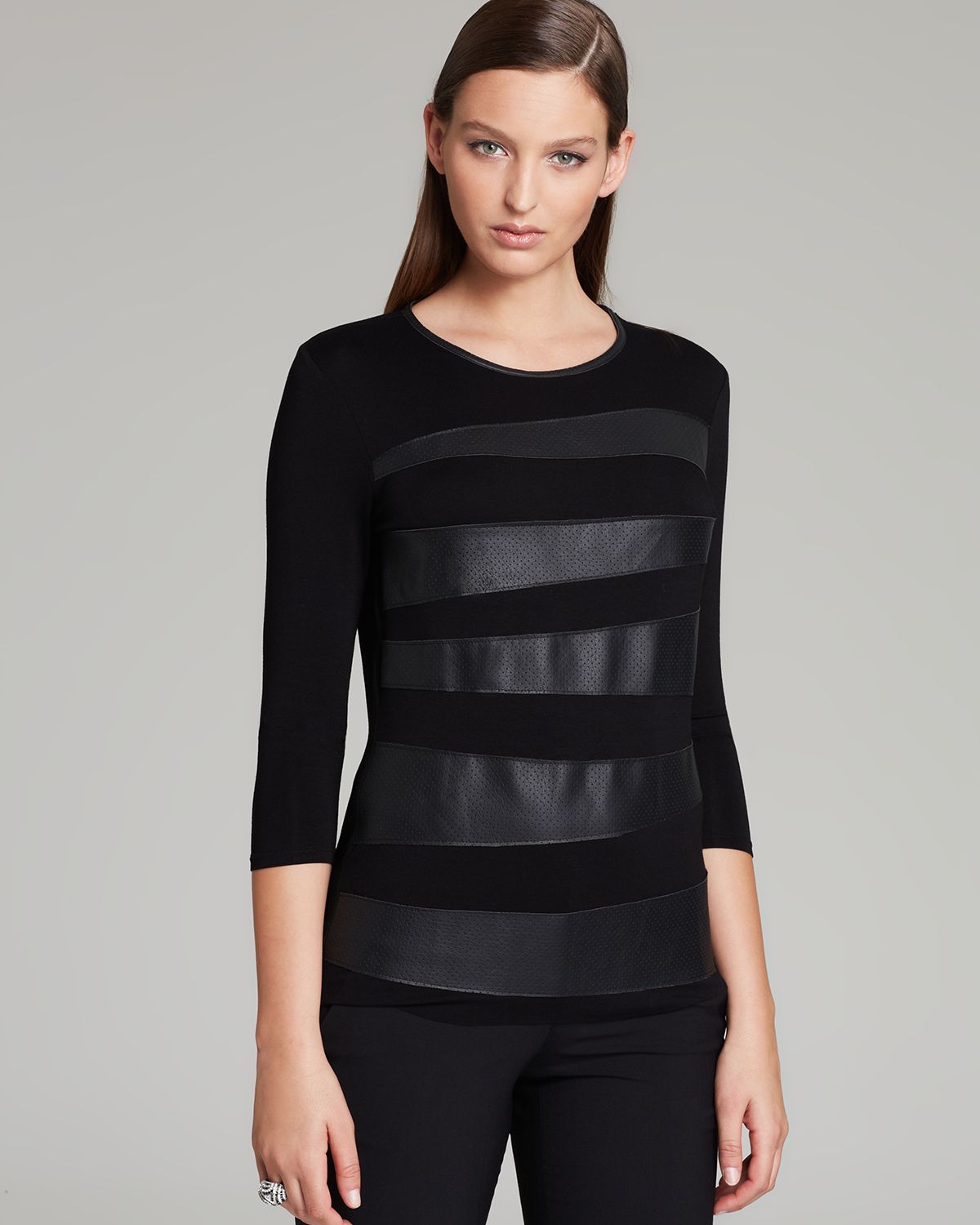 Lyst - Vince Camuto Perforated Faux Leather Top in Black