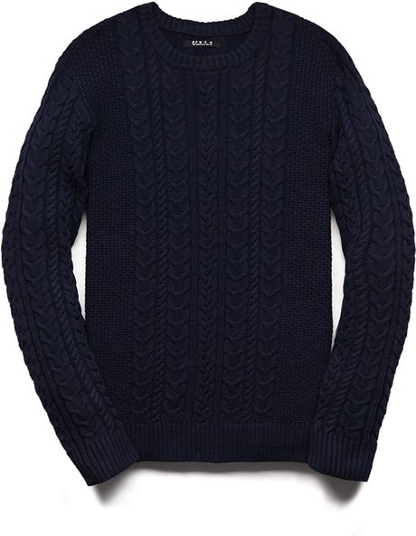 21men Chunky Cable Knit Sweater in Blue for Men (NAVY) | Lyst